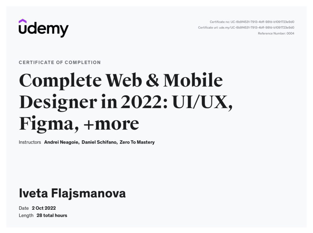 Web & Mobile Designer certificate Udemy